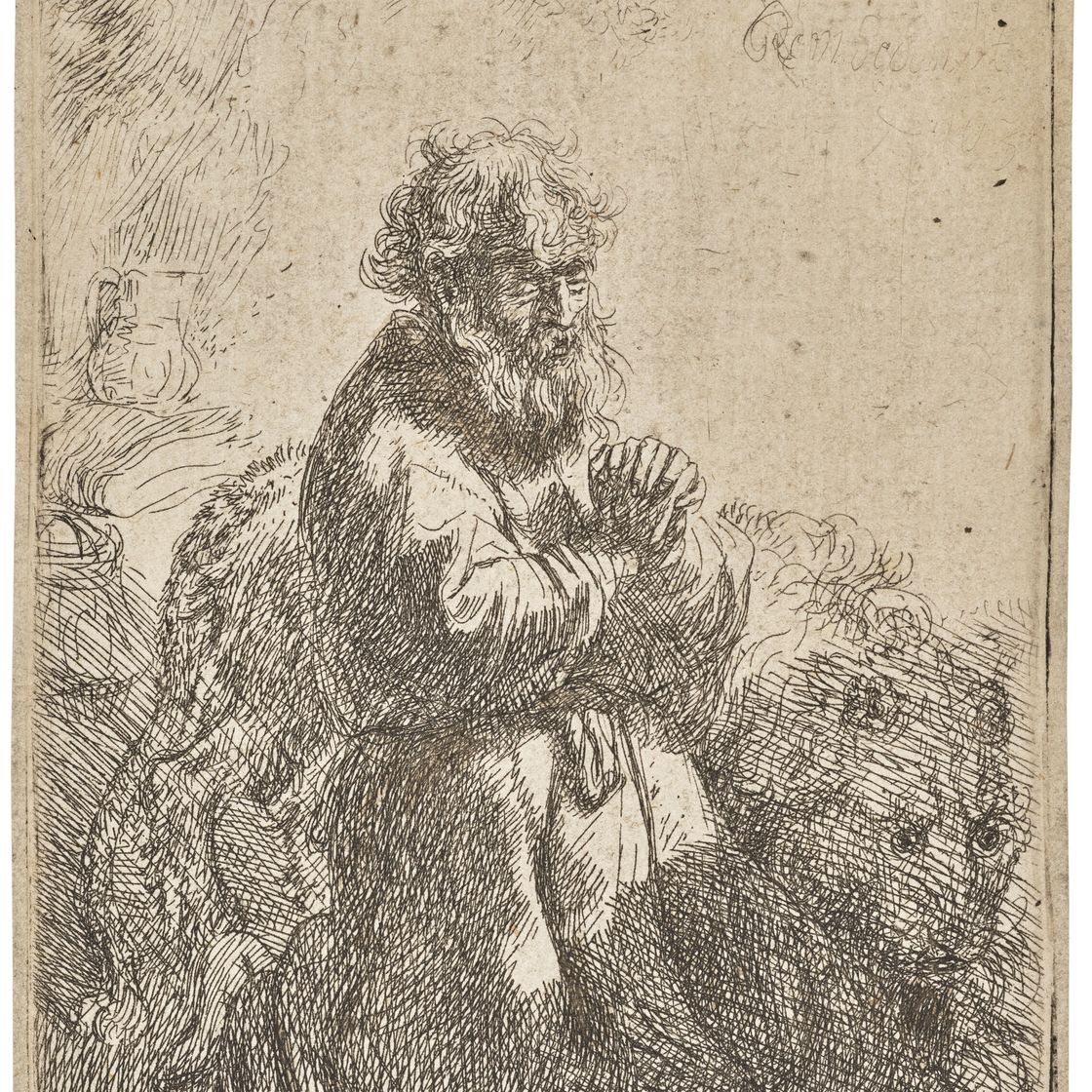 Rembrandt van Rijn — Святой Иероним, преклонивший колени в молитве, смотрит вниз