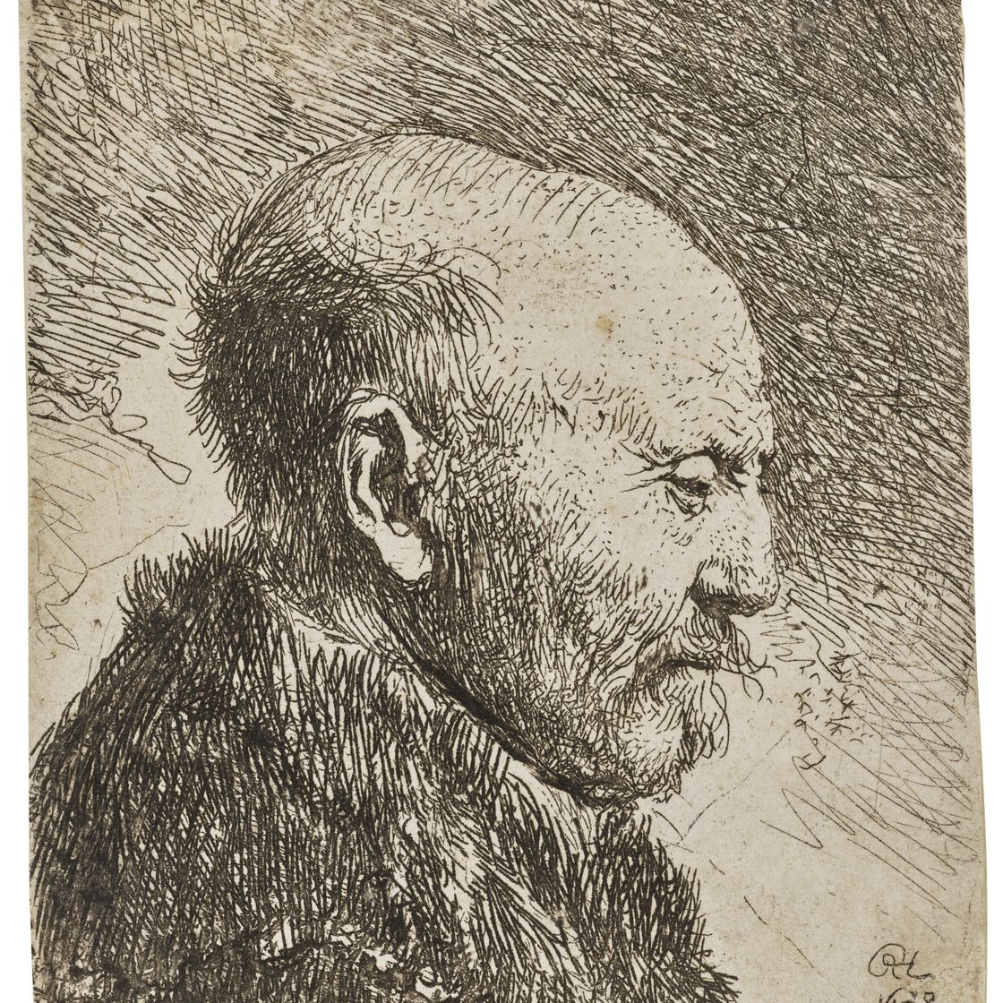 Rembrandt van Rijn — Лысый мужчина в профиль справа: отец художника (?)