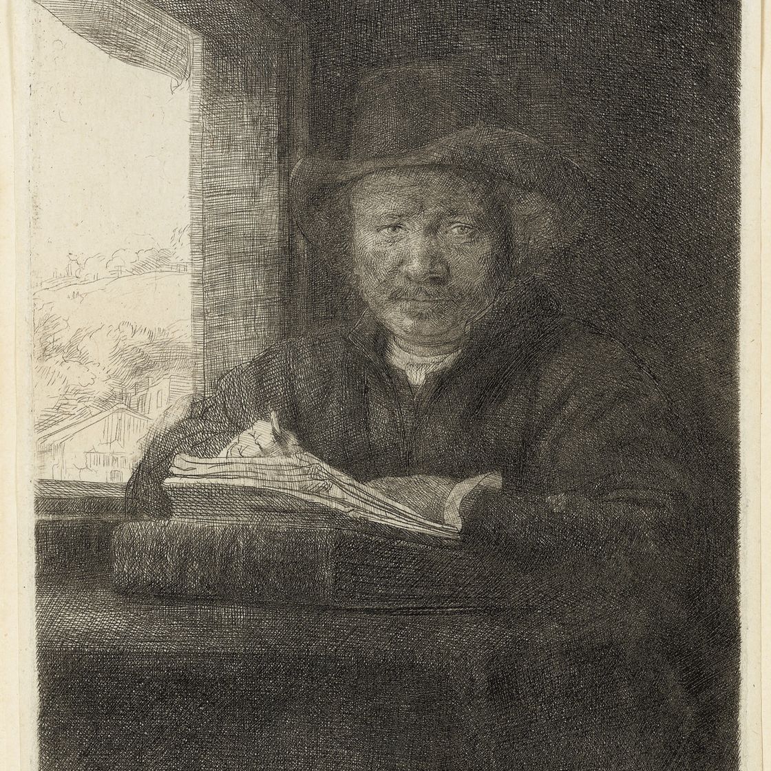 Rembrandt van Rijn — Рисующий автопортрет у окна (В., Холл. 22; H. 229)