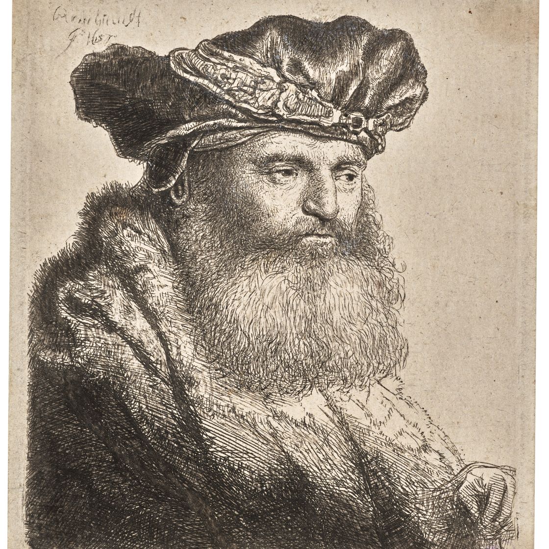 Rembrandt van Rijn — Бородатый мужчина в бархатной шапочке с драгоценной застежкой
