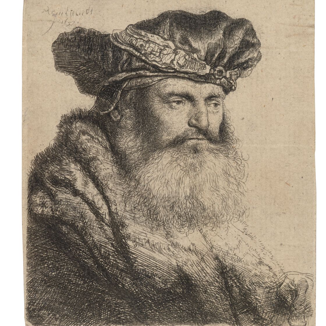Rembrandt van Rijn — Бородатый мужчина в бархатной шапочке с драгоценной застежкой