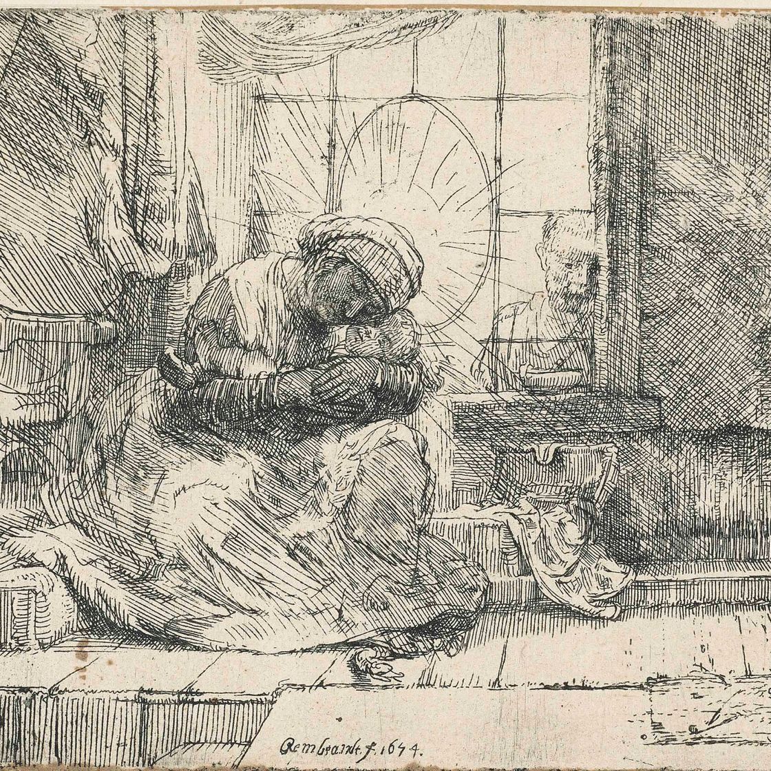 Rembrandt van Rijn — Дева и младенец с Кошкой и змеей