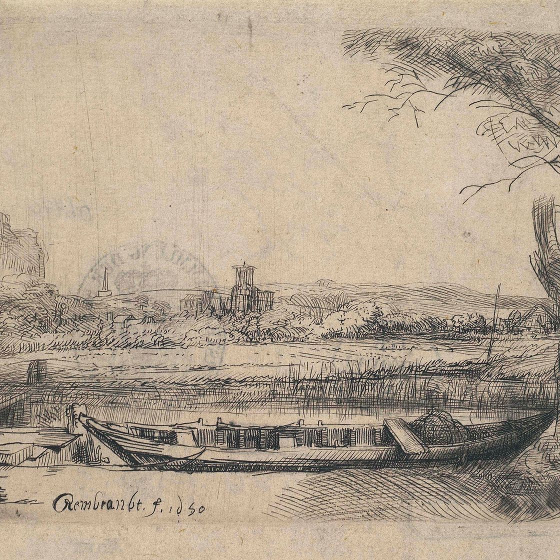 Rembrandt van Rijn — Канал с большой лодкой и мостом (В., Зал. 236; Н. 239)
