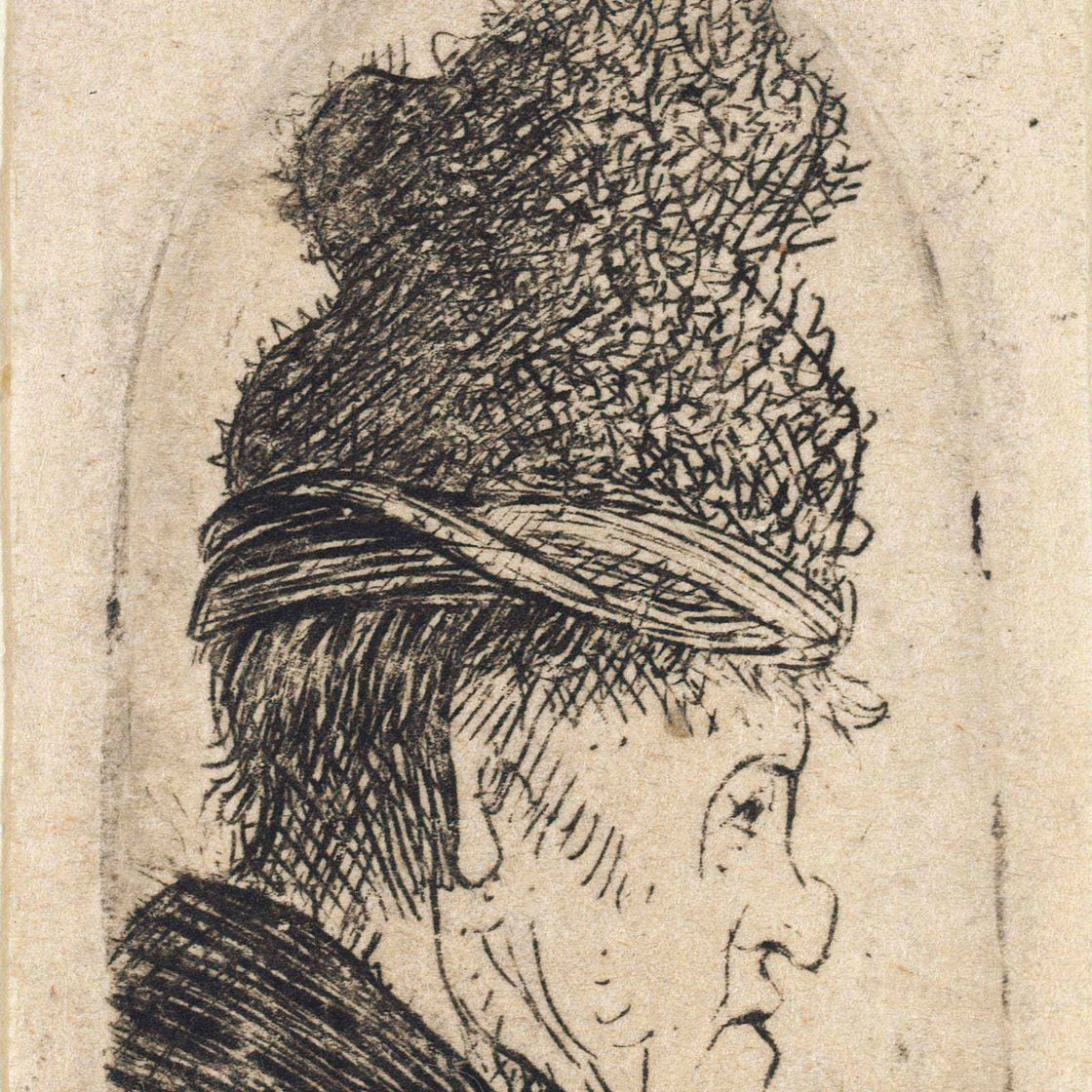 Rembrandt van Rijn — Гротескный профиль: Мужчина в высокой шапке (Б., Зал. 326; Н. 68)