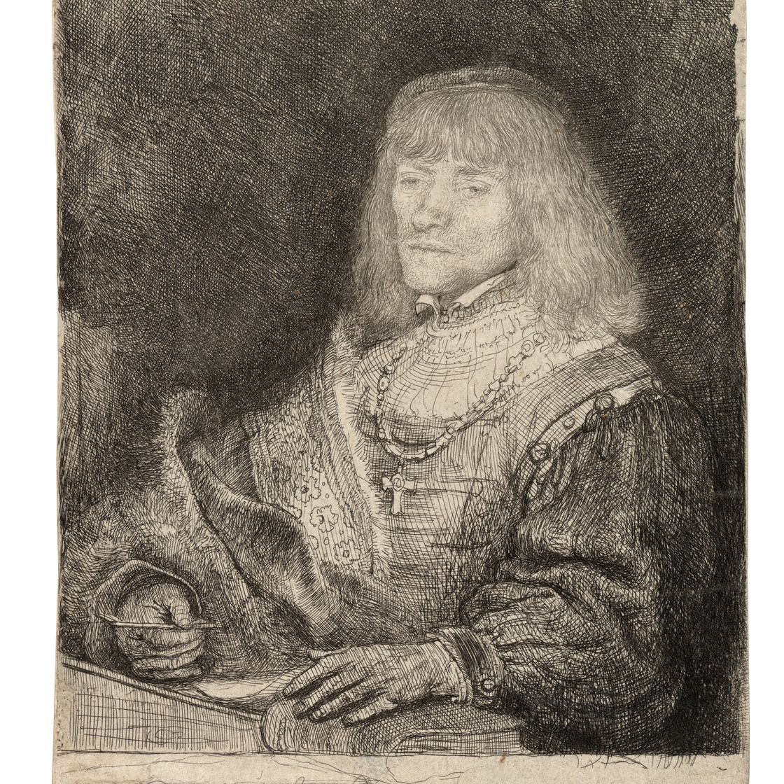 Rembrandt van Rijn — Мужчина за письменным столом с крестом и цепочкой