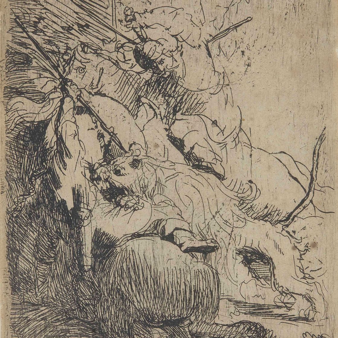 Rembrandt van Rijn — Охота на маленького льва (с одним львом)