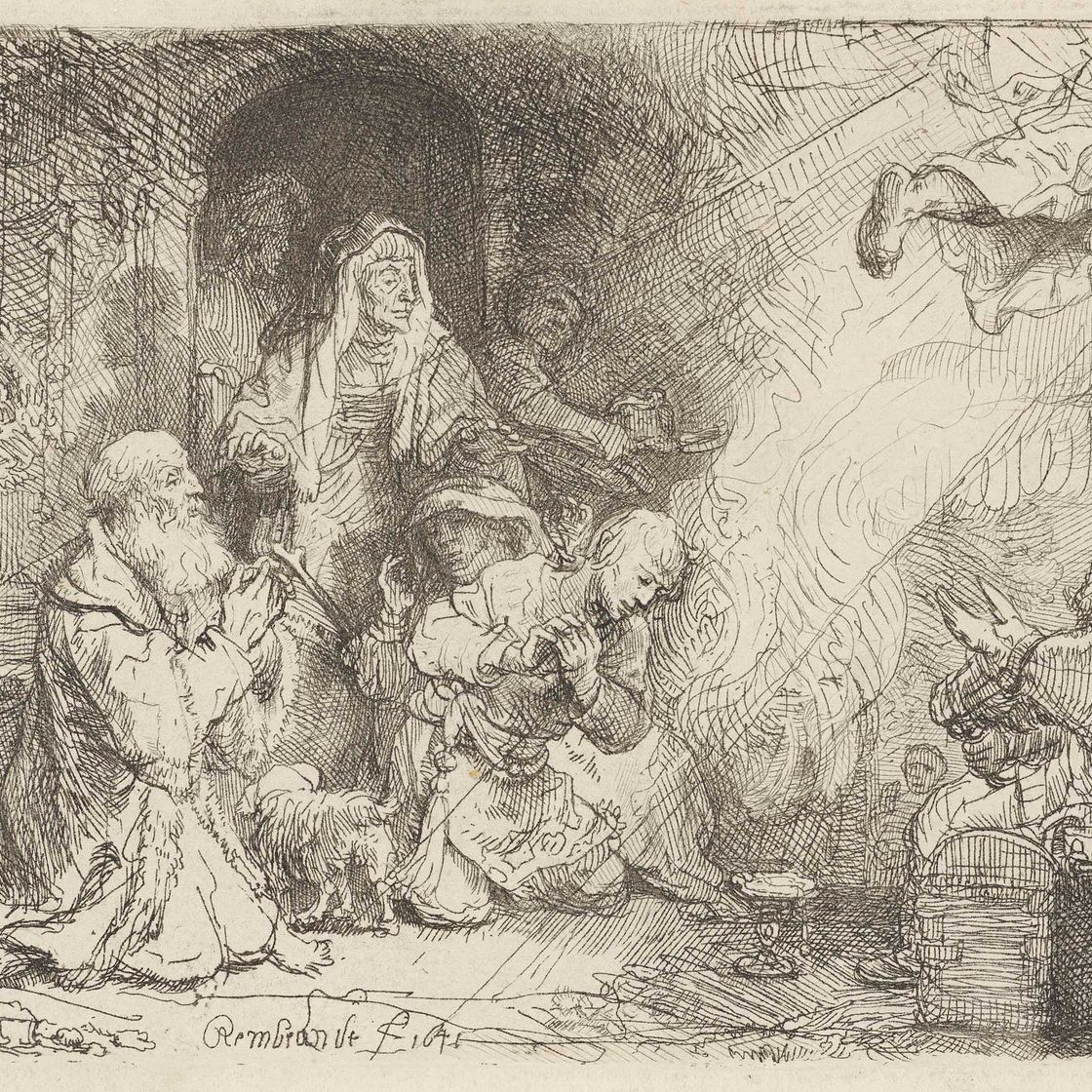 Rembrandt van Rijn — Ангел, покидающий семью Товии