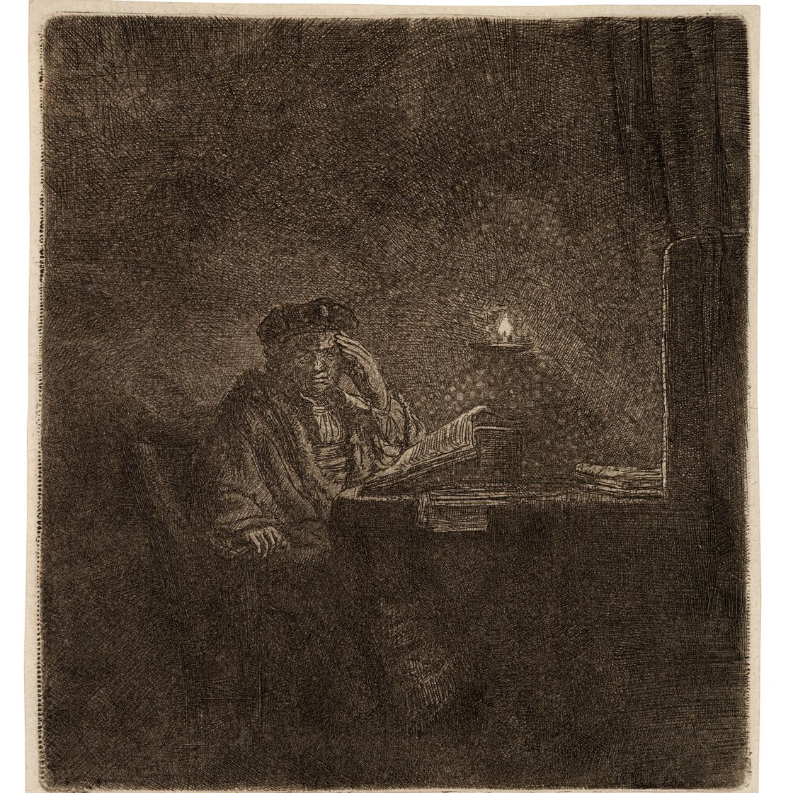 Rembrandt van Rijn — Студент за столом при свечах