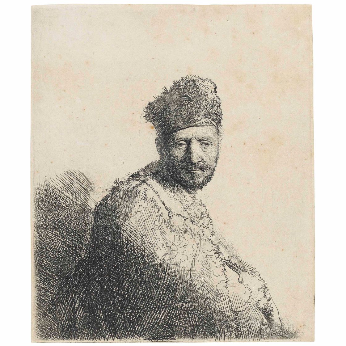 Rembrandt van Rijn — Бородатый мужчина в меховой восточной шапочке и халате