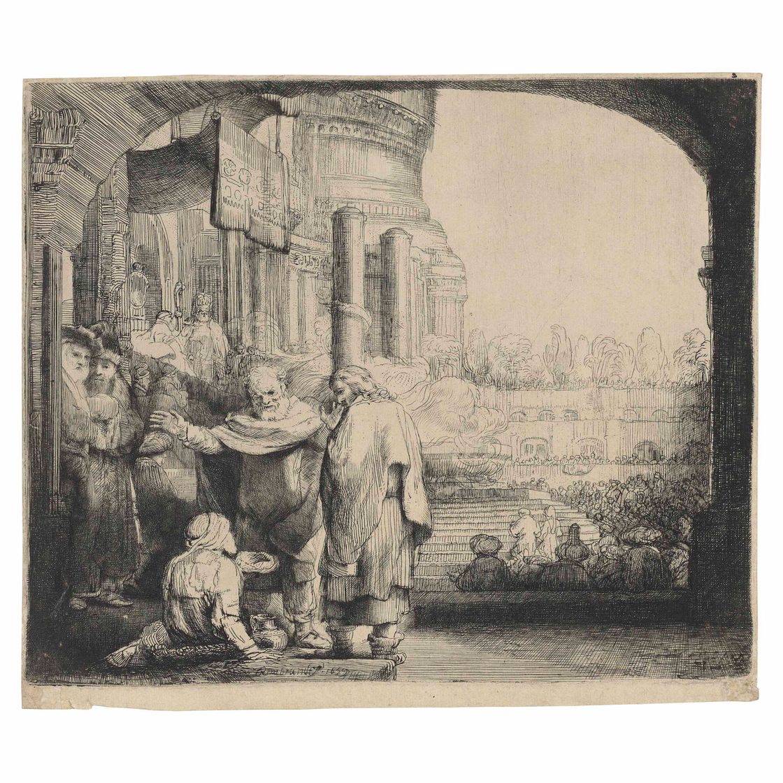 Rembrandt van Rijn — Петр и Иоанн исцеляют калеку у ворот Храма