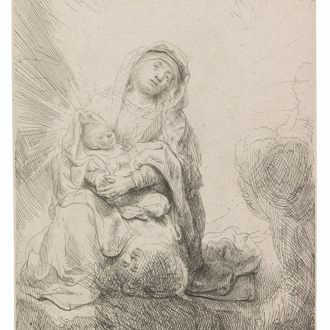 Rembrandt van Rijn — Дева и дитя в облаках