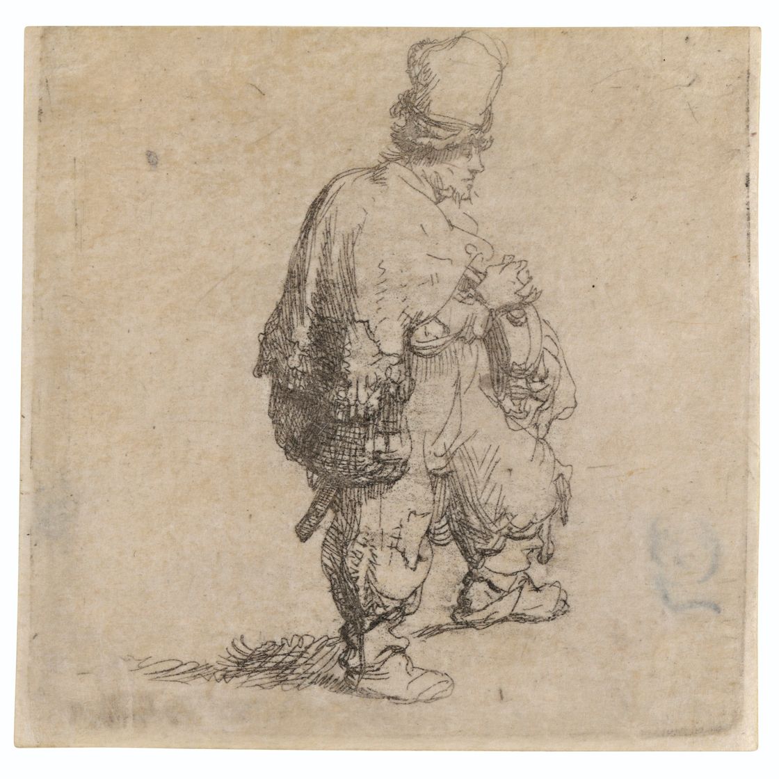 Rembrandt van Rijn — Игрок на шарманке стоя ("Полянин, стоящий со скрещенными на груди руками"), изображение 1