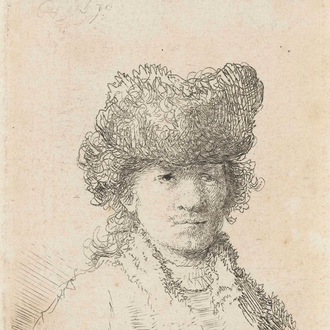 Rembrandt van Rijn — Автопортрет в меховой шапке: Бюст