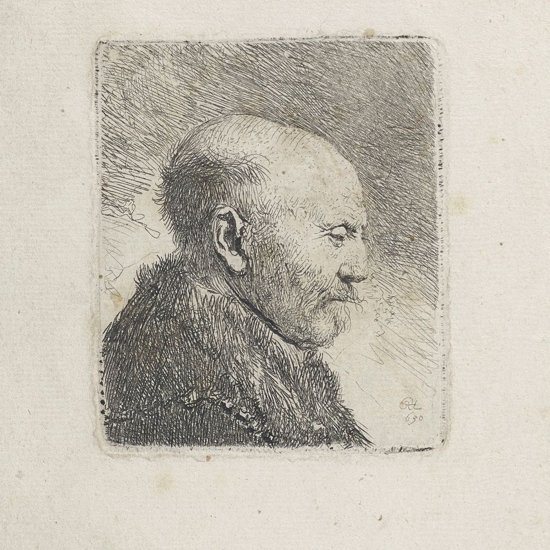 Rembrandt van Rijn — Лысый мужчина в профиль справа: отец художника (?)