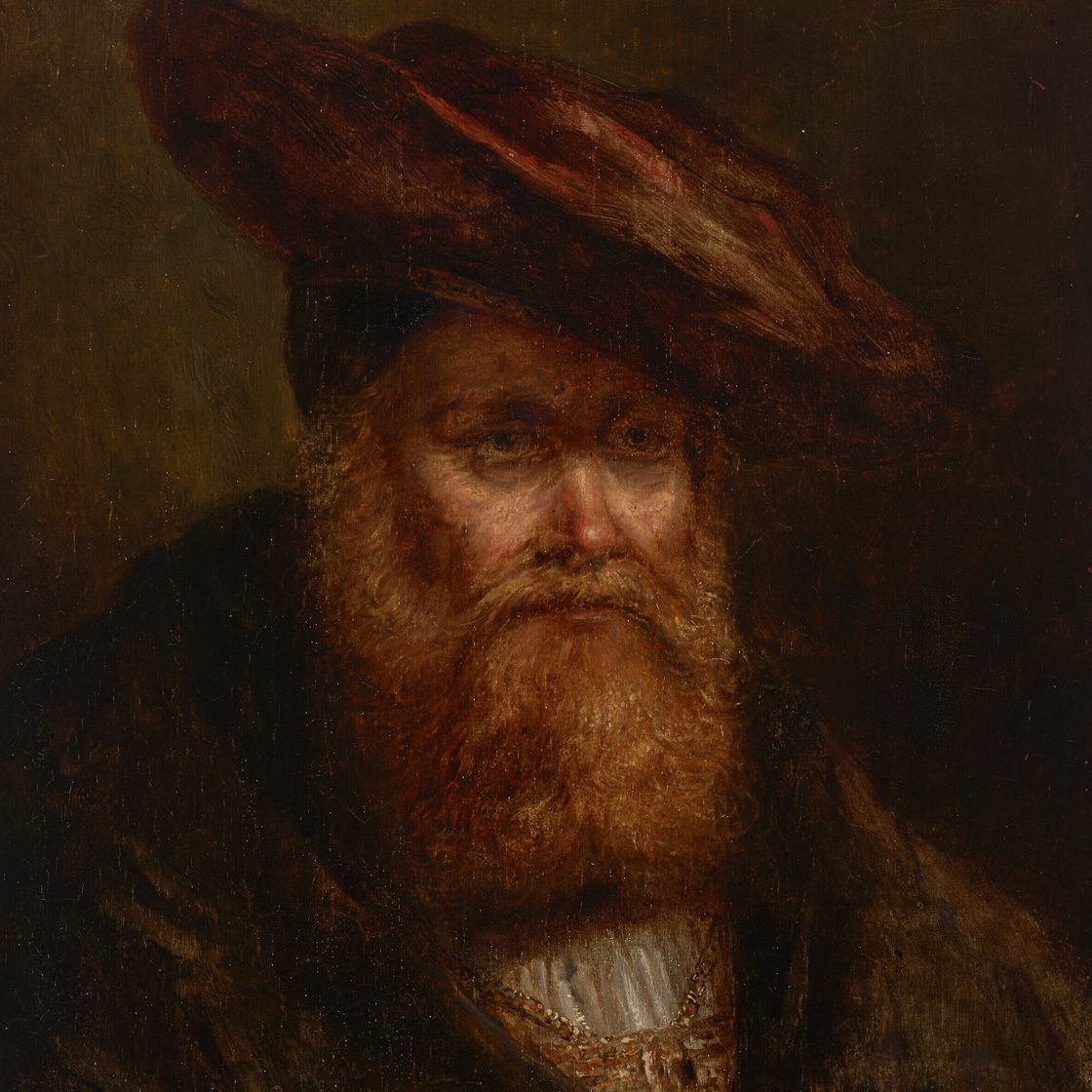 Rembrandt van Rijn — Голова мужчины, одетого в меховую шубу и красную шапочку, изображение 1