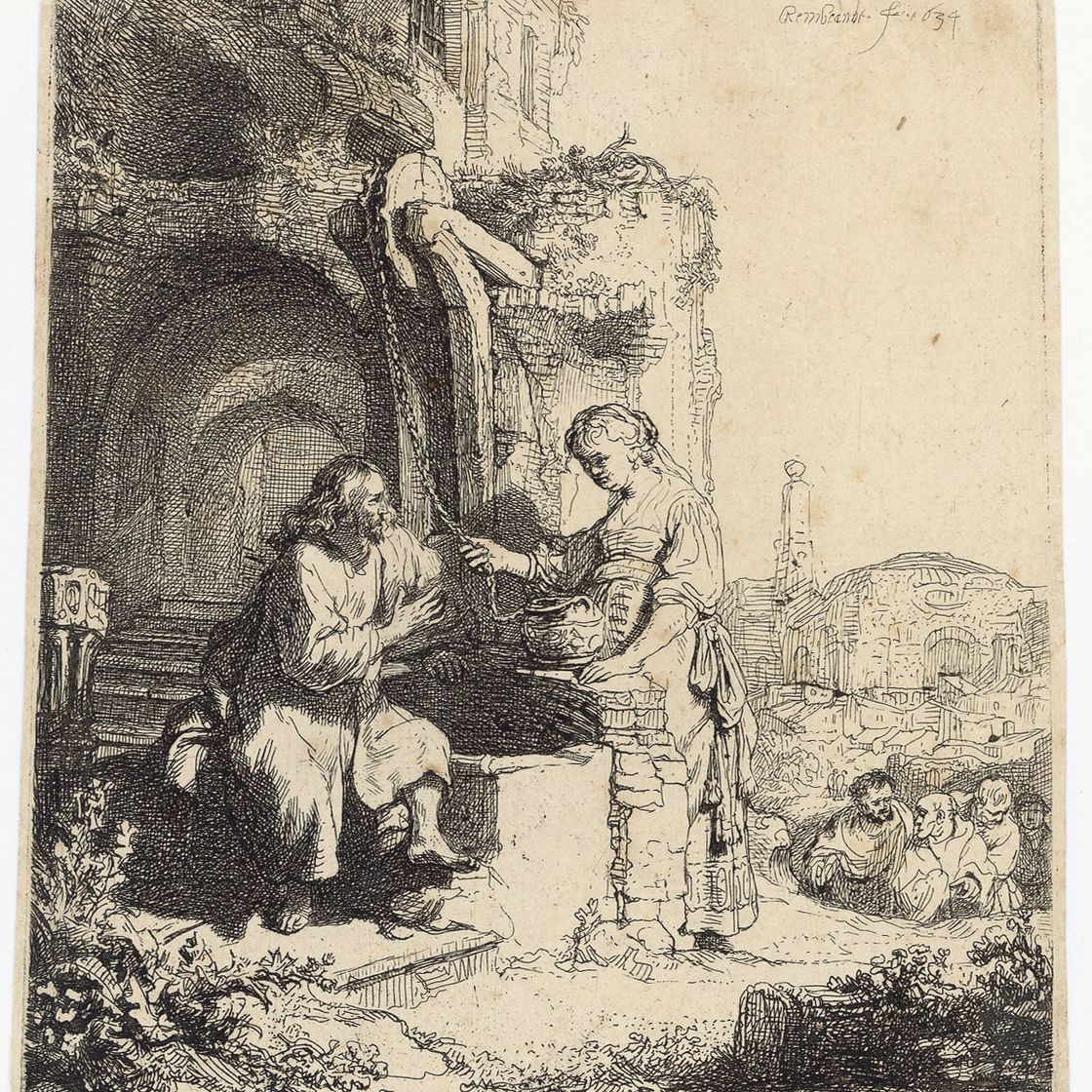 Rembrandt van Rijn — Христос и женщина из Самарии среди руин (Б., Зал. 71; Н. 122)