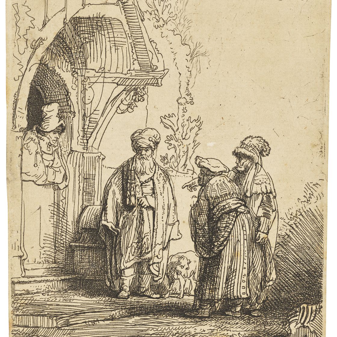 Rembrandt van Rijn — Три восточные фигуры (Иаков и Лаван?)