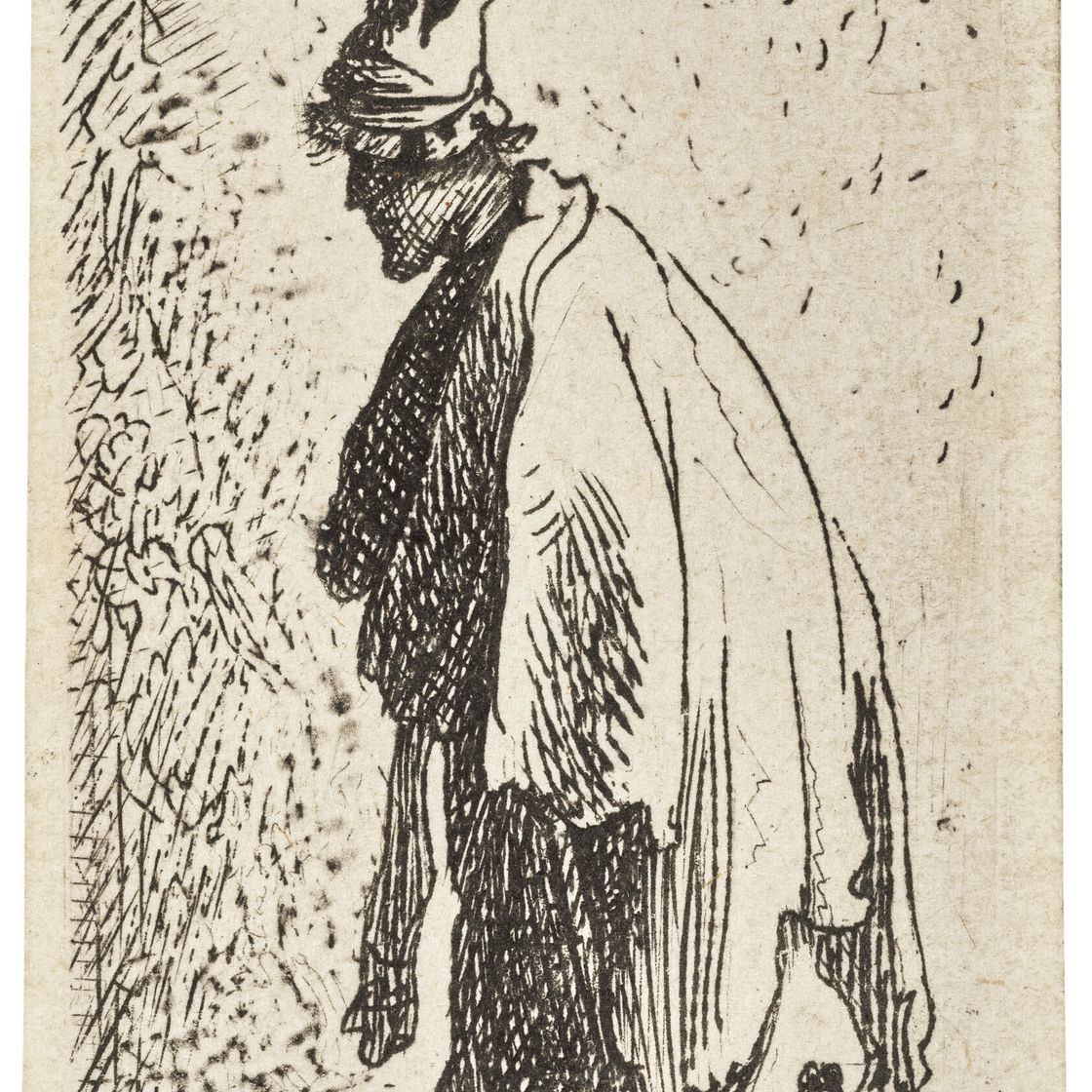 Rembrandt van Rijn — Нищий с палкой, идущий налево