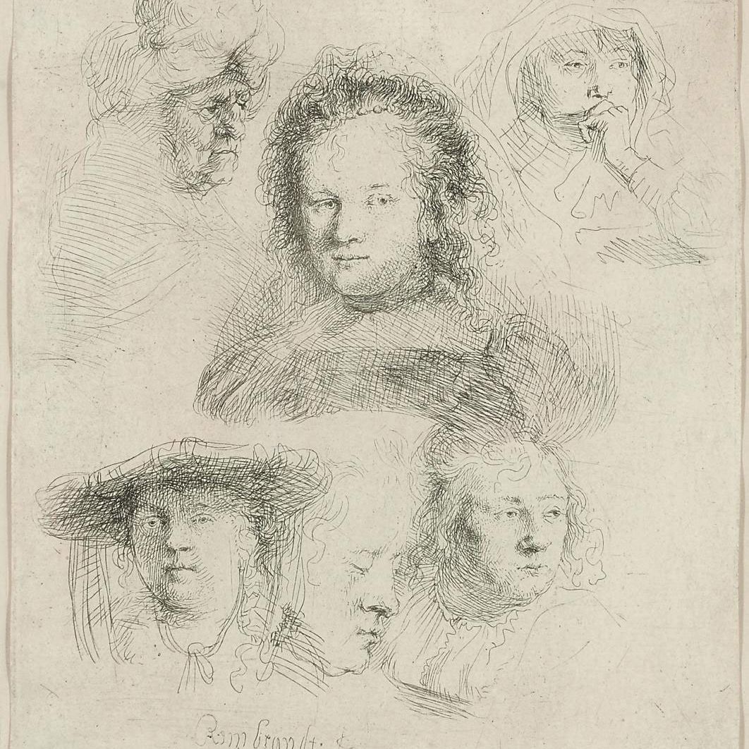Rembrandt van Rijn — Исследования головы Саскии и других (Б., стр. 365; Н. 145)
