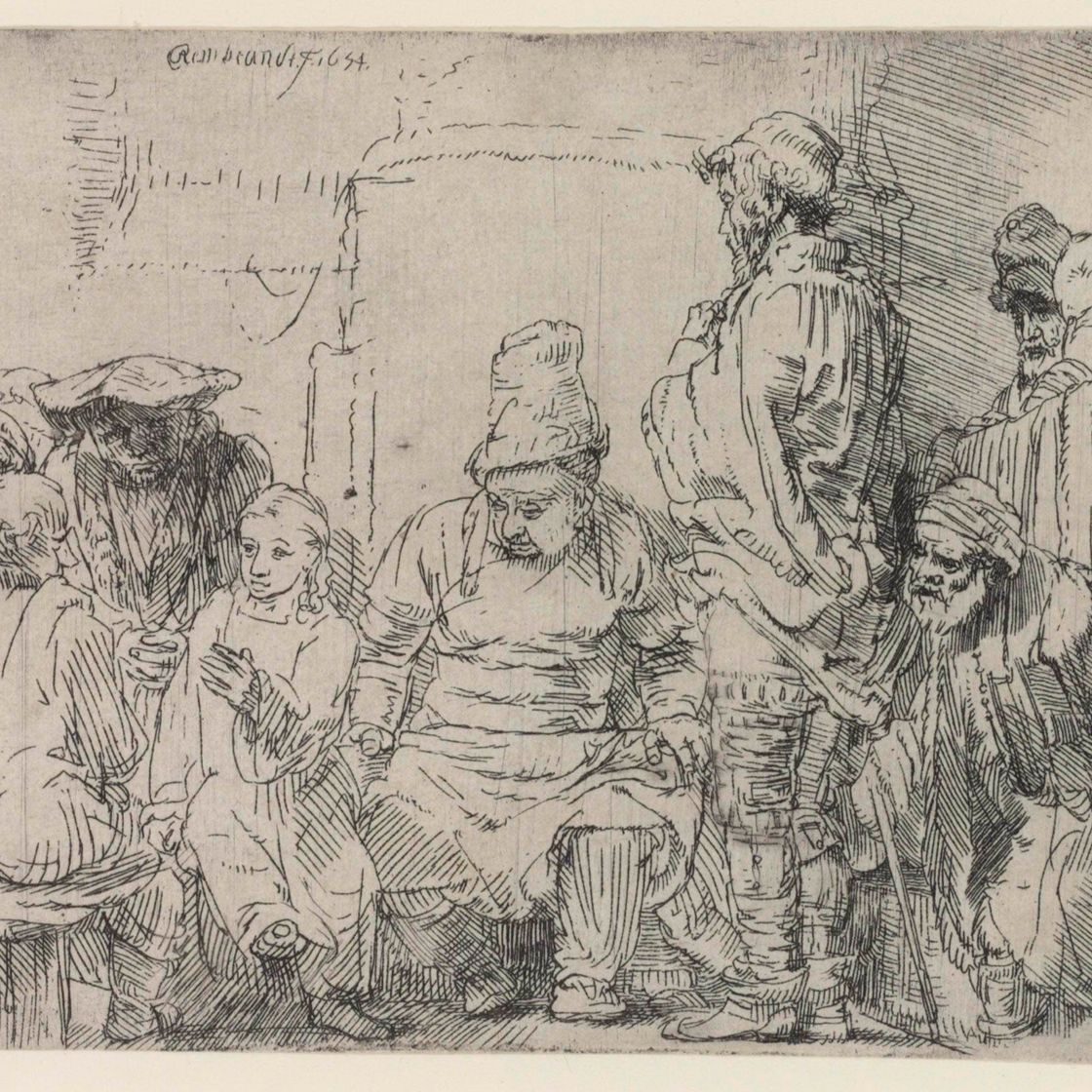 Rembrandt van Rijn — Христос, сидя, спорит с врачами (Б., Зал. 64; Задняя часть 277)