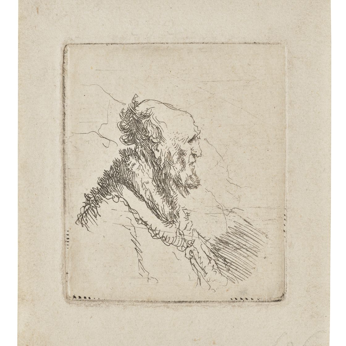 Rembrandt van Rijn — Лысый старик с короткой бородкой, в профиль справа