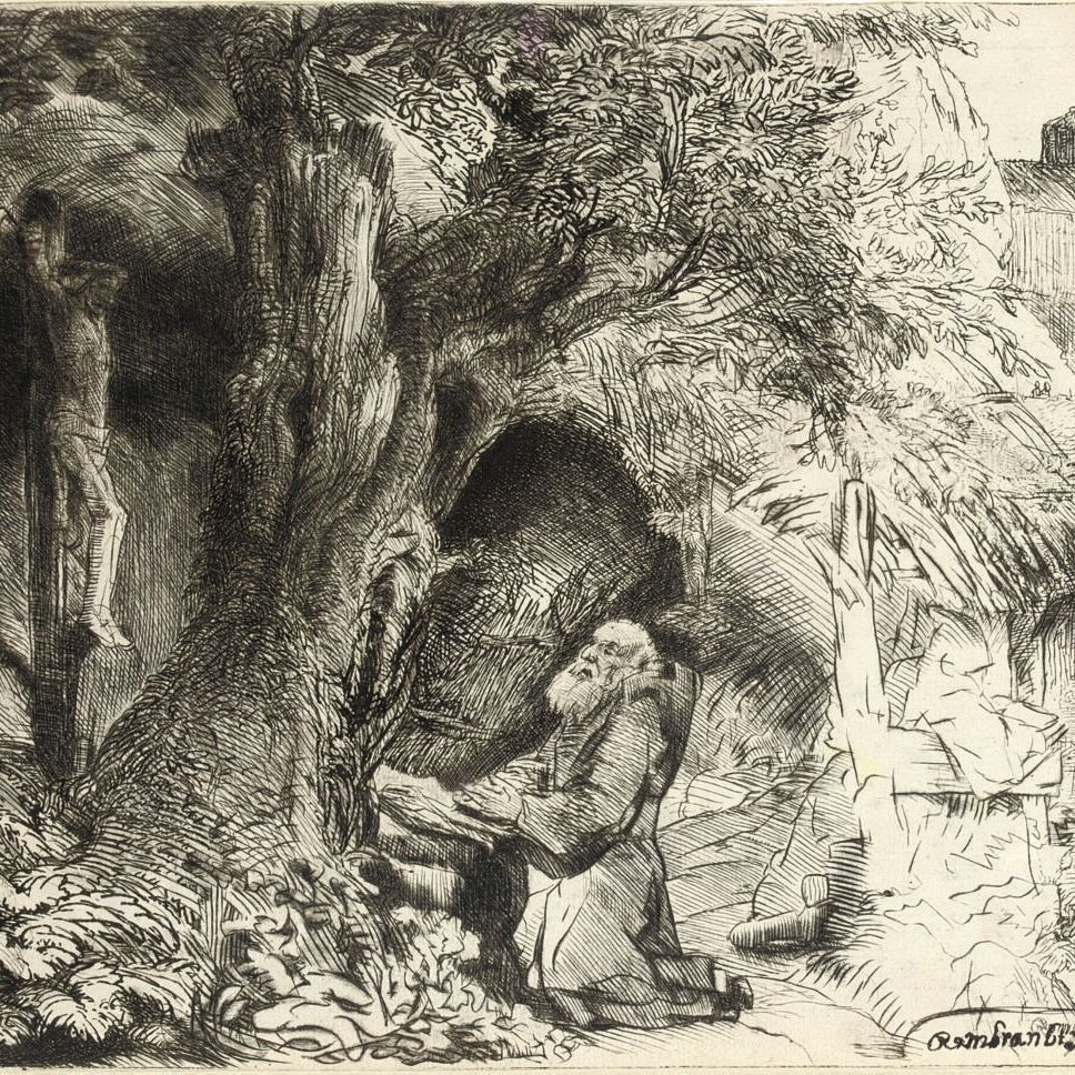 Rembrandt van Rijn — Святой Франциск молится под деревом (Б. Зал. 107; Ч. 292)