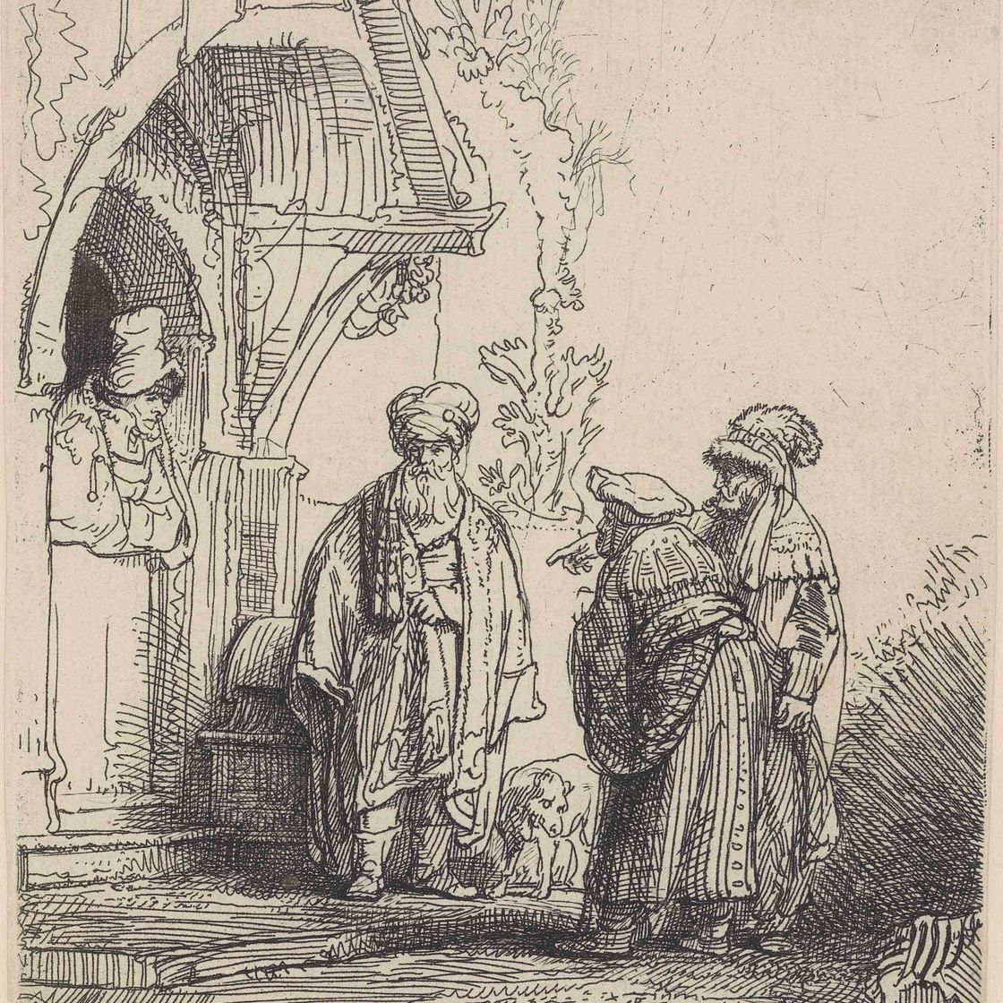 Rembrandt van Rijn — Три восточные фигуры (Иаков и Лаван?)