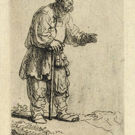 Rembrandt van Rijn — Крестьянин в высокой шапке, стоящий, опираясь на палку (Б., Зал. 133; Н. 164)