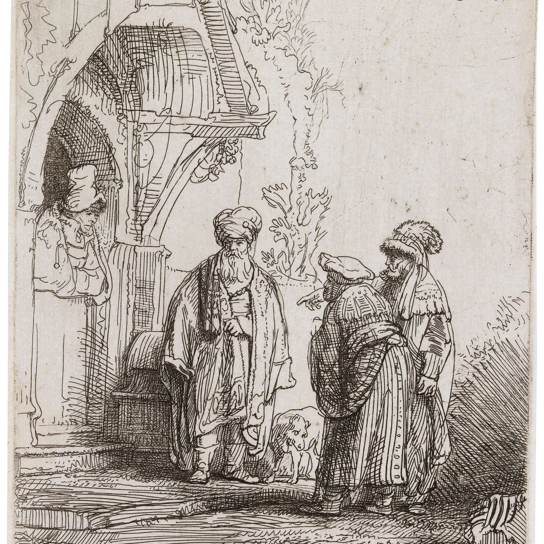 Rembrandt van Rijn — Три восточные фигуры (Иаков и Лаван?)