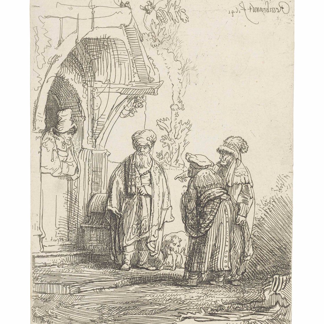 Rembrandt van Rijn — Три восточные фигуры (Иаков и Лаван?)