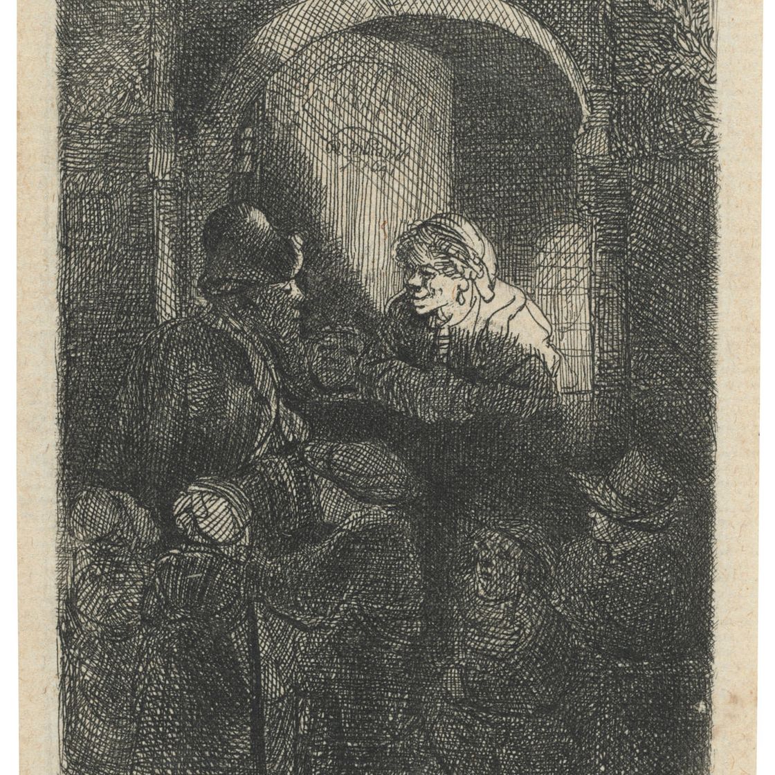Rembrandt van Rijn — Игрок на шарманке в сопровождении детей у дверей дома (‘Школьный учитель’)