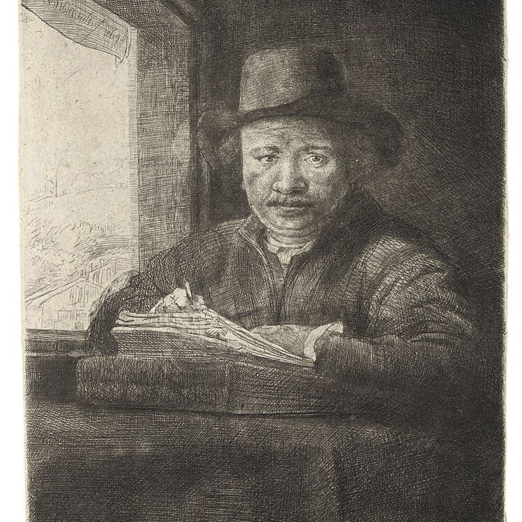 Rembrandt van Rijn — Рисующий автопортрет у окна (В., Холл. 22; H. 229)