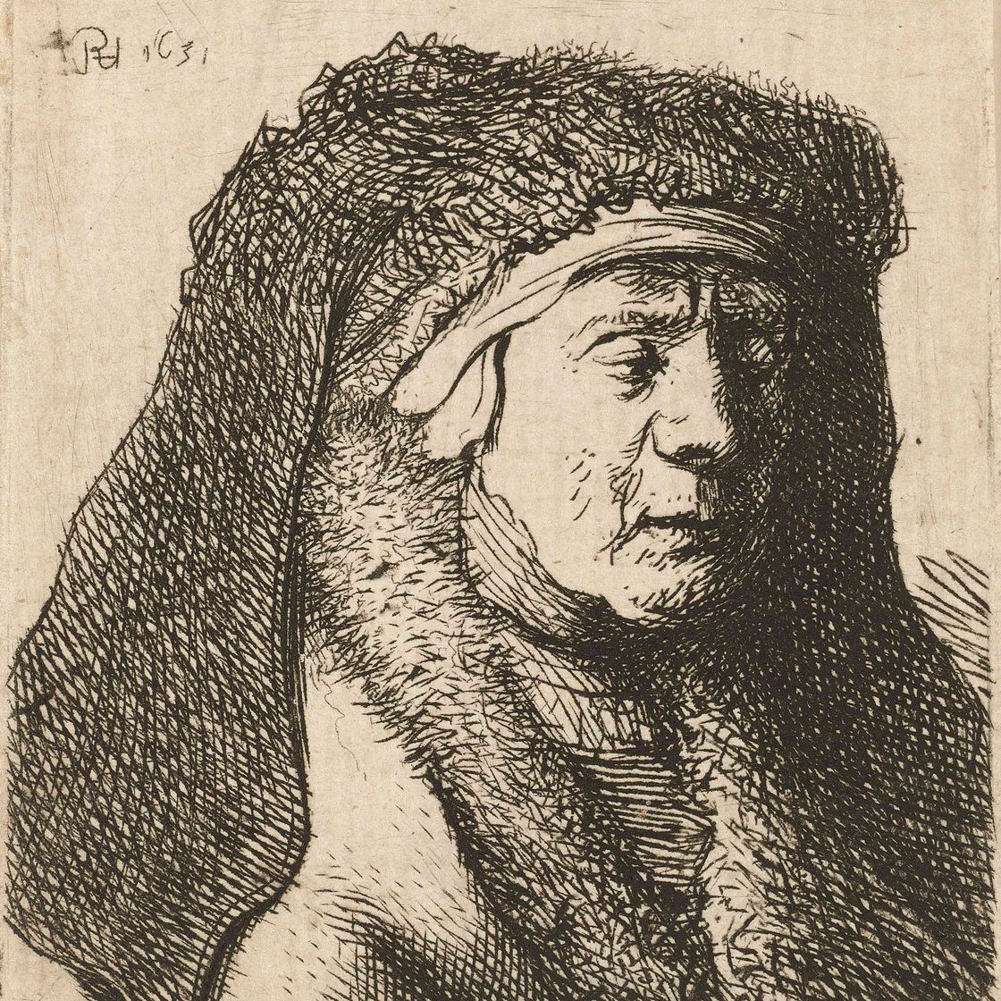 Rembrandt van Rijn — Бюст пожилой женщины в меховом плаще и тяжелом головном уборе
