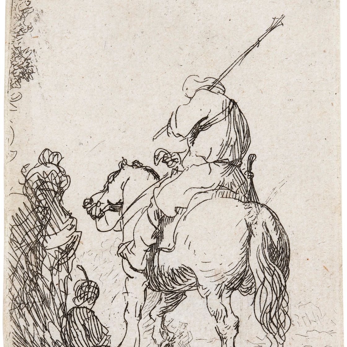 Rembrandt van Rijn — Солдат в тюрбане верхом на лошади