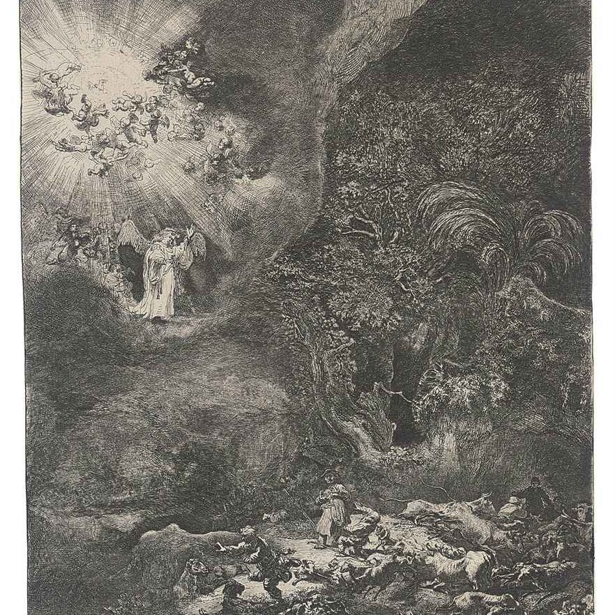 Rembrandt van Rijn — Ангел, явившийся пастухам (Барч, Холстейн, 44; Хинд, 120)