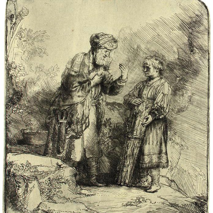 Rembrandt van Rijn — Авраам и Исаак (Барч, Холстейн, 34 года; Хинд, 214 лет)