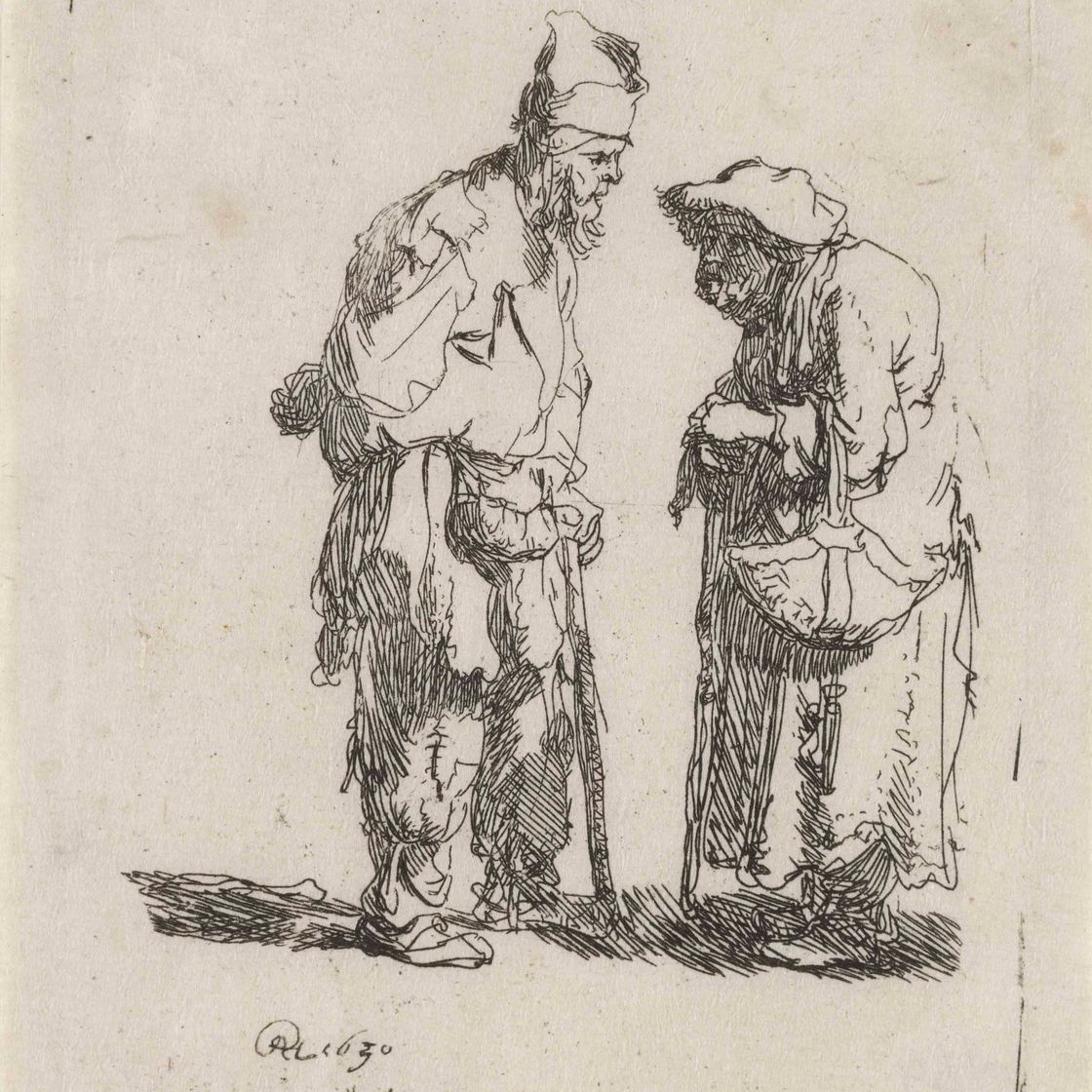 Rembrandt van Rijn — Беседующие нищий мужчина и нищенка