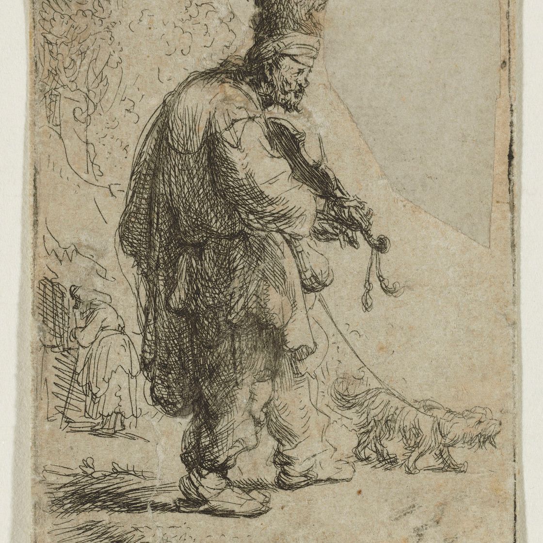 Rembrandt van Rijn — Крестьянин в высокой шапке, стоящий, опираясь на палку, изображение 3