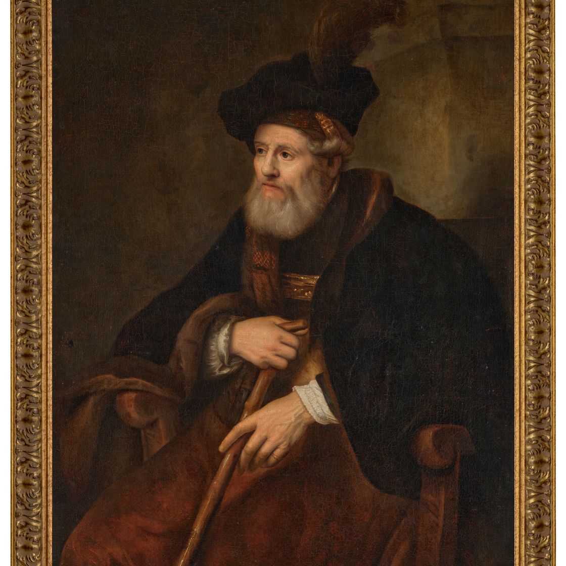 Rembrandt van Rijn — Портрет сидящего старика в три четверти роста, в мантии и тюрбане, с посохом в руке., изображение 3