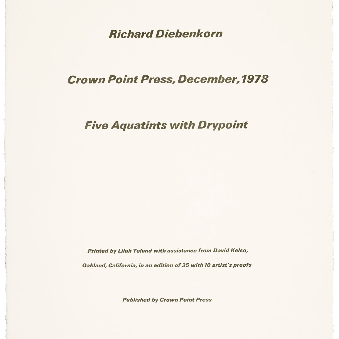 Richard Diebenkorn — Пять акватинт в технике Drypoint, издательство Crown Point Press, Окленд, 1978, изображение 6