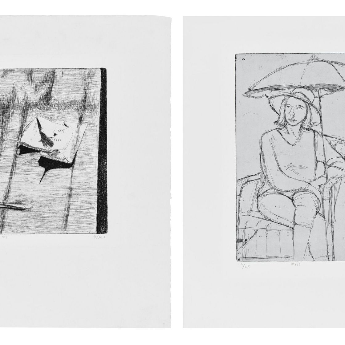 Richard Diebenkorn — 41 Гравюра с сухими точками : Два оттиска, изображение 1
