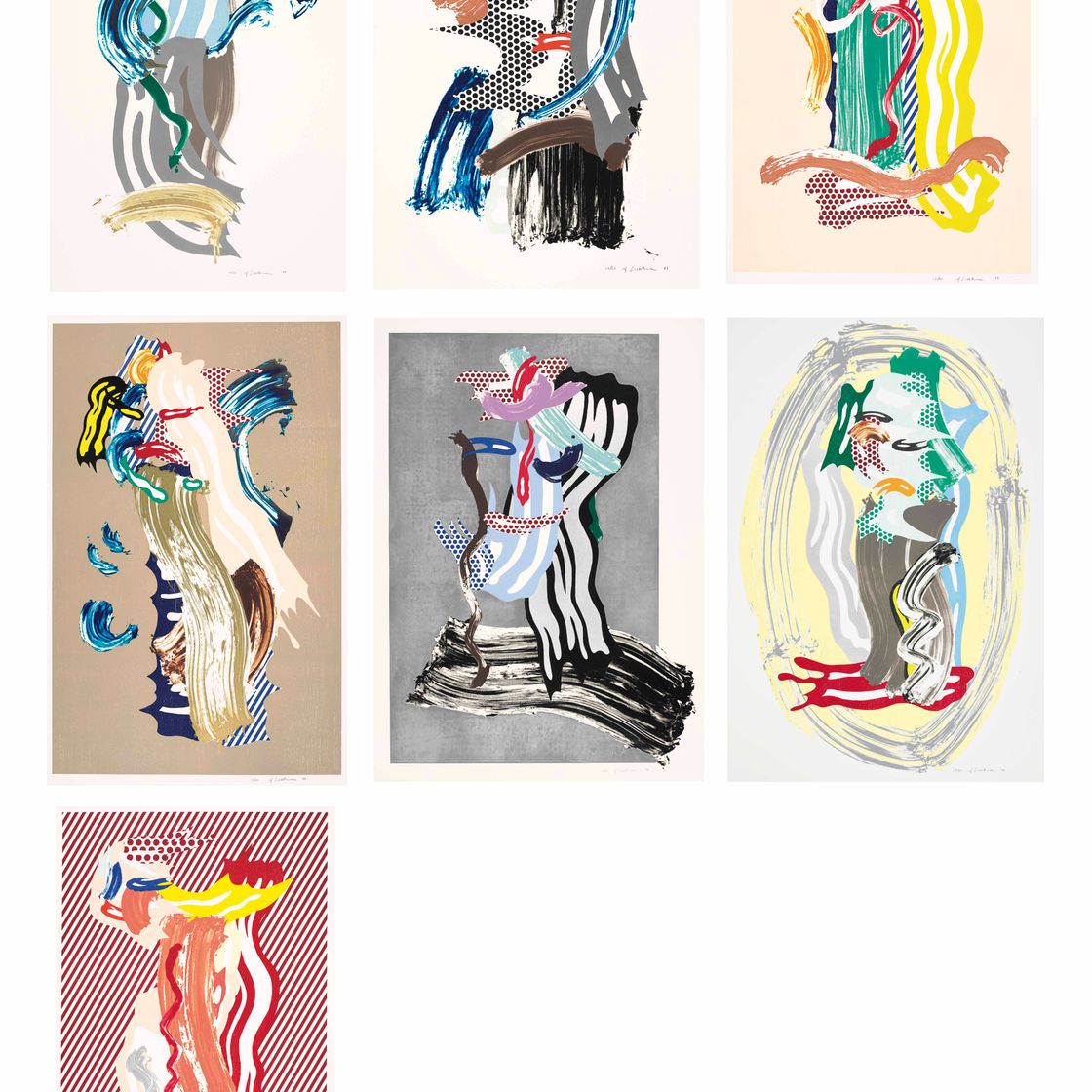 Roy Lichtenstein — Серия рисунков "Мазки кисти" (C. 226-27, 229-233)