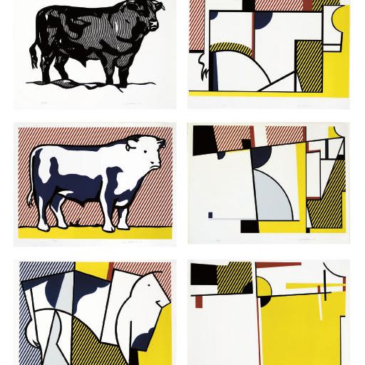 Roy Lichtenstein — Булл I и Булл III-VII из серии "Профиль Булла" (с. 116; и 118-22)