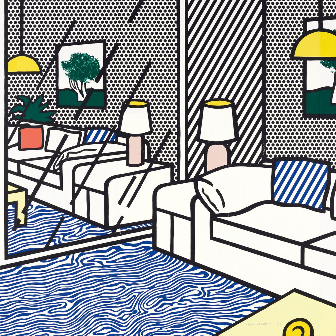 Roy Lichtenstein — Обои с голубым напольным покрытием в интерьере