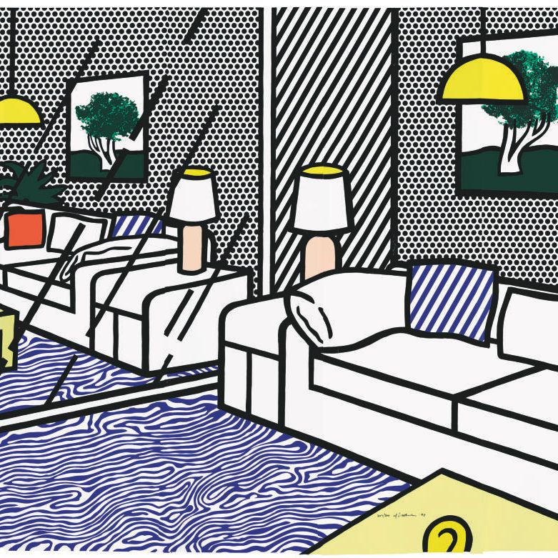 Roy Lichtenstein — Обои с голубым напольным покрытием в интерьере (C. 260)