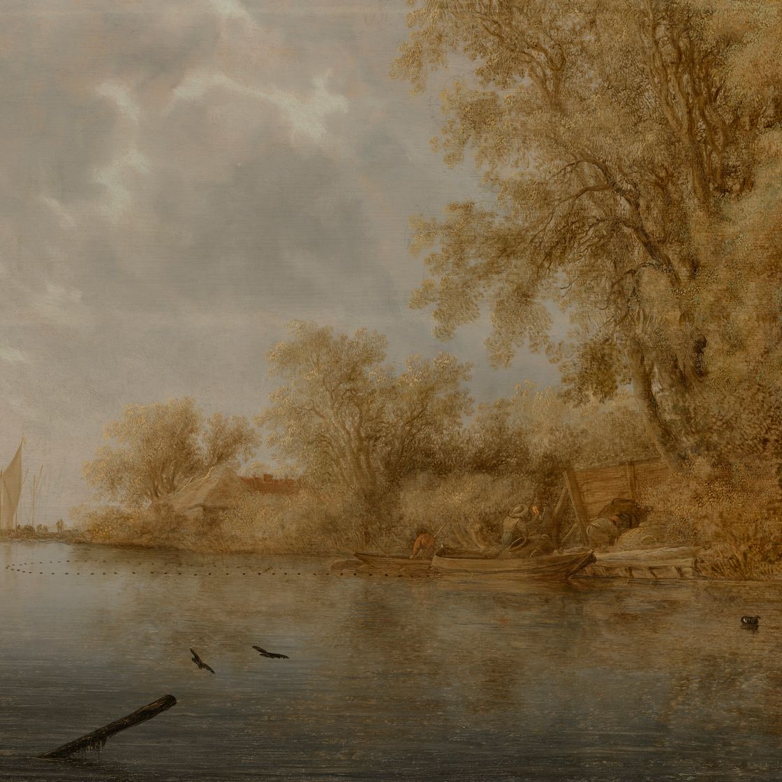 Salomon Van Ruysdael — Берег реки с рыбаками, которые чистят свои сети и выгружают корзины с рыбой, изображение 1