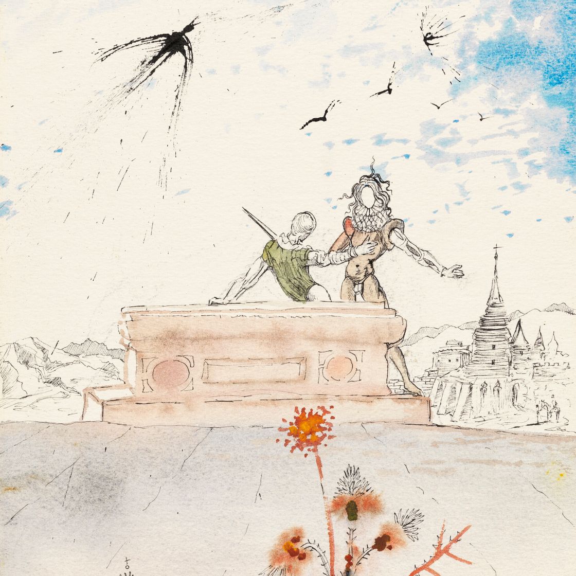 Salvador Dalí — Ссора между Лаэртом и деревней у могилы Офелии (Акт V, сцена 2), изображение 1