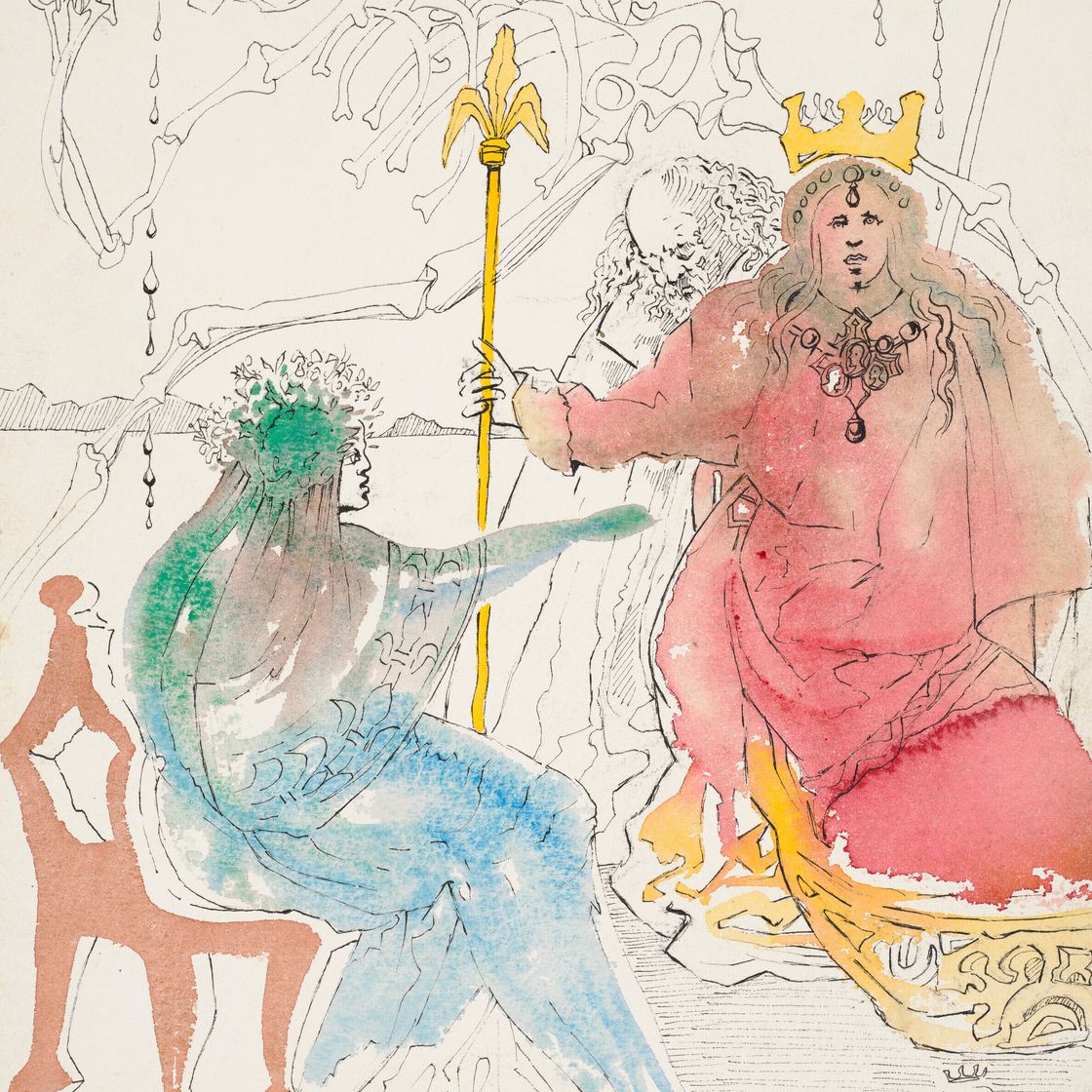 Salvador Dalí — Офелия, король Клавдий и Полоний, призрак короля Гамлета, отец в любви, возрождение легенды о сыне Гамлета (акт II, сцены 1 и 2), изображение 1