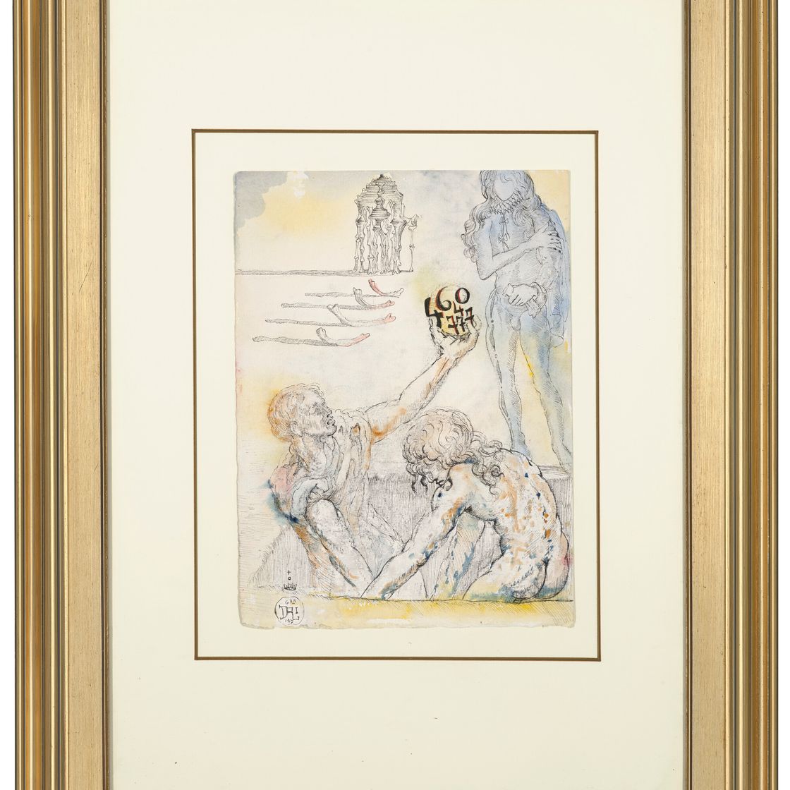 Salvador Dalí — Двое пэйсанов, танцующих во рву, друзья д'Офелии, под названием "Кран Йорика", часть 4640/777 из "Гамлета" (Акт V, сцена 1), изображение 2