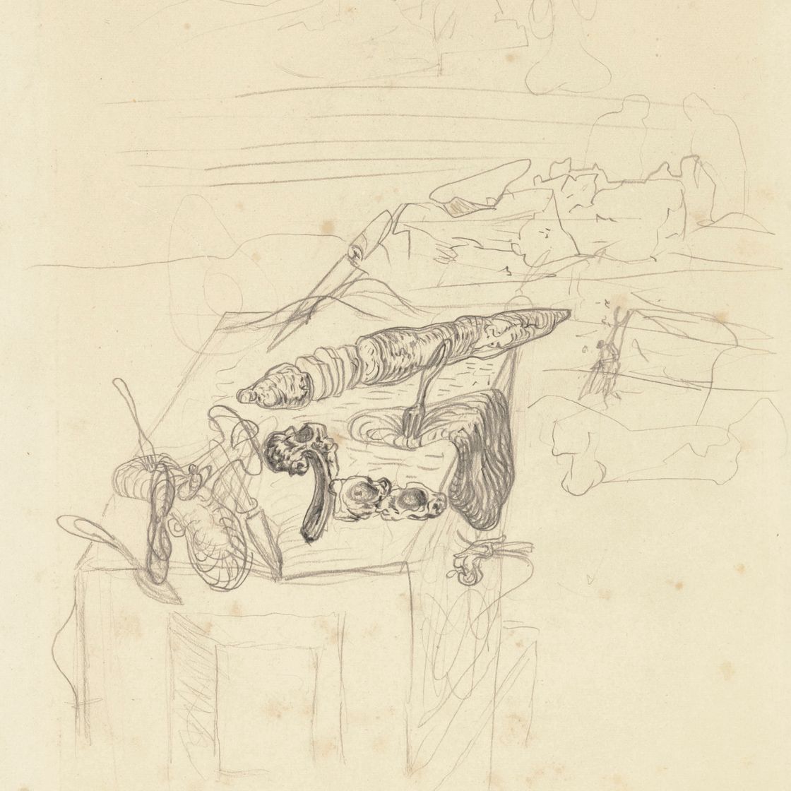 Salvador Dalí — Каннибализм объектов: самолет вианде, шаттл и горы на плато без плато
